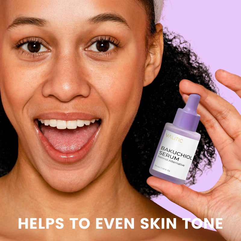 VALITIC Bakuchiol Serum - Retinol Alternative Face Serum - Facial Anti Aging Treatment, Hydrating and Evening Skin Tone - Niacinamide, Hyaluronic Acid, Peptides, Vitamin C, Squalane, 30ml 1.01 fl oz - Image 3